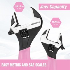 WORKPRO 2PCS Pink Adjustable Wrench Set 6&Prime; 10&Prime; Wide Jaw Black Oxide Metric & SAE