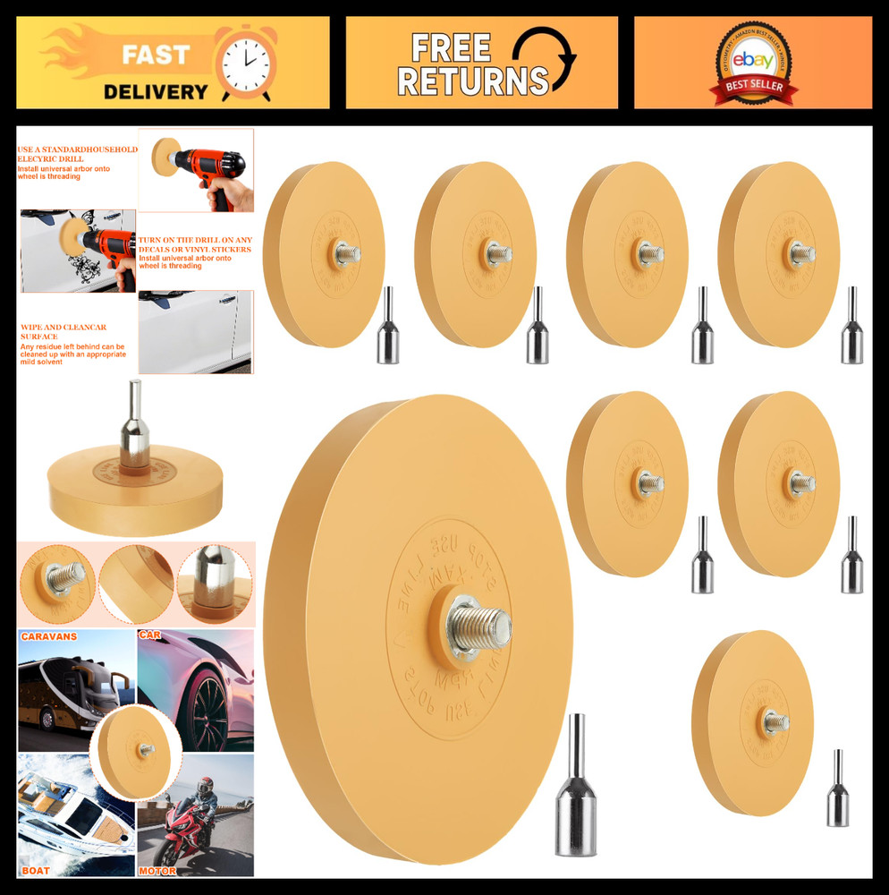 8 Pack Decal Remover Eraser Wheel Tool Kit – 3.46&Prime; Rubber Drill Adapter Set for