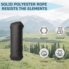 1/4 Inch 100 FT Polyester Black Solid Braid Rope High UV and Abrasion Resista…