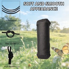 1/4 Inch 100 FT Polyester Black Solid Braid Rope High UV and Abrasion Resista…