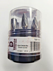 DRILLCO CUTTING TOOLS 5PCS CARBIDE BURR SET 1/4&Prime; DOUBLE CUT MADE IN THE USA