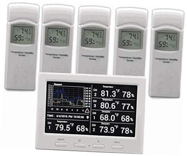 WS-3000-X5 Thermo-Hygrometer Wireless Monitor w/ 5 1 Console / 5 Sensors