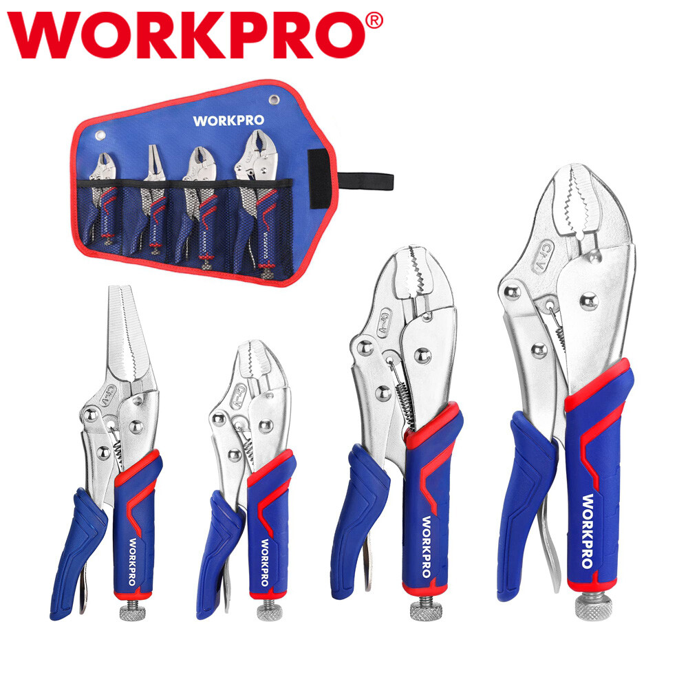 WORKPRO 4PC Locking Pliers Set 5-1/2&Prime; 7&Prime; 9&Prime; Locking Plier 6-1/2&Prime; Long Nose Plier