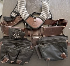 Dead On Tools Adjustable Tool Belt w/ Suspenders Leather/Nylon Pouches Black