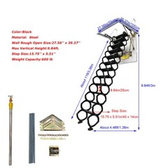 9.84ft Steel Black Attic Pull Down Ceiling Ladder Stairs 12 Steps 27.56 »x39.37&prime;