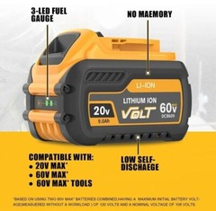 60Volt Replacement for DEWALT FLEXVOLT 9.0Ah 60V/20V MAX Battery /Charger DCB609