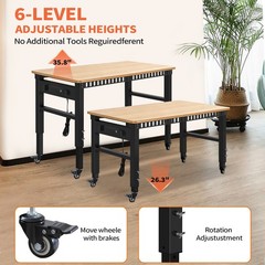 Workbench 48 Adjustable Heavy Duty 2000 LBS Power Outlet Wheels Black