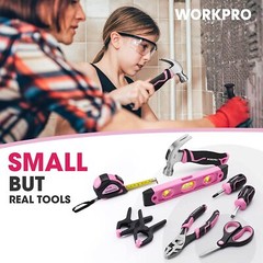 WORKPRO Pink/Blue Beginner Tool Set 12&Prime; Steel Tool Box 10PC Starter Tool Box Set