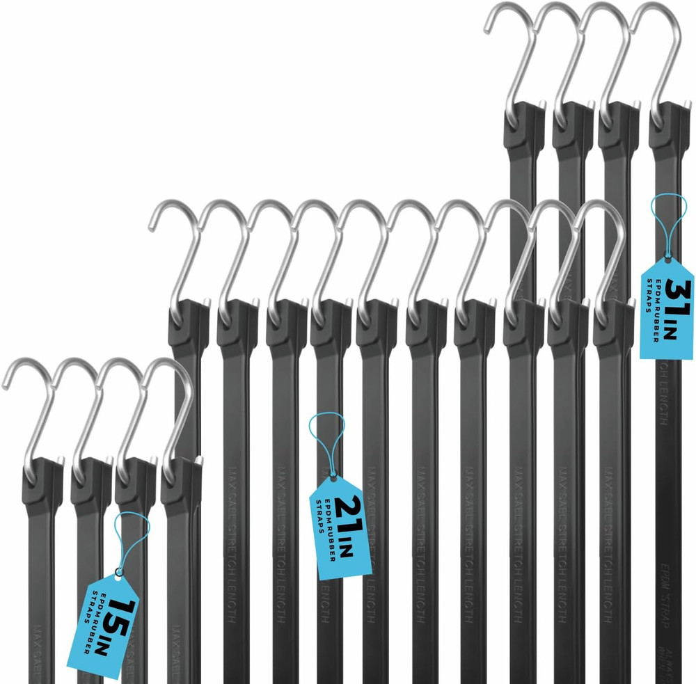 20 Pack Multiple Size Natural Rubber Tarp Bungee Straps Tie down Cords with S Ho