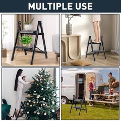 2 Step Portable Folding Step Stool Ladder Black Lightweight for Home Kitchen Use