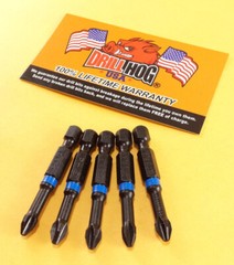 Drill Hog® #2 Phillips Insert Bits 2×2 Power Bits Impact Lifetime Warranty 5 Pc