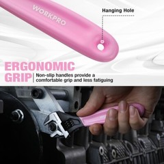 WORKPRO 2PCS Pink Adjustable Wrench Set 6&Prime; 10&Prime; Wide Jaw Black Oxide Metric & SAE