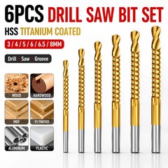 6PCS Titanium Drill Bit Tool Set,3-8mm Twist Drill,For Wood Metal Grooving