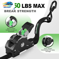 Retractable Ratchet Straps (4-Pack) – 1 Inch X 10 Feet (1,650Lb Break Strength)