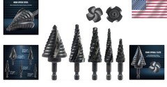 Step Drill Bit Set 5PCS Titanium Coated HSS Metal Plastic Wood Flute Bits
