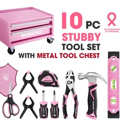 WORKPRO Pink/Blue Beginner Tool Set 12&Prime; Steel Tool Box 10PC Starter Tool Box Set