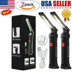 2Pack COB Rechargeable Work Light Magnet LED Flashlight Folding Torch Hand Lamp
