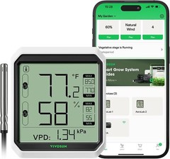VEVOR Bluetooth Hygrometer Thermometer VPD Temp Humidity Meter w/ Sensor Probe