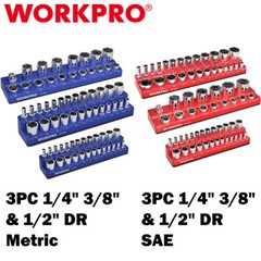 WORKPRO 3PCS/6PCS Magnetic Socket Organizer Holder Set 1/4&Prime; 3/8&Prime; 1/2&Prime; SAE/METRIC