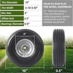 2-Pack 10&Prime; Solid Wheel Replacement 4.10/3.50-4 Flat Free Tire and Wheel