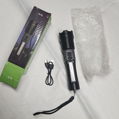 A76 LED Rechargeable USB Flashlight Work Light, Black, 5V Plastic, Camping