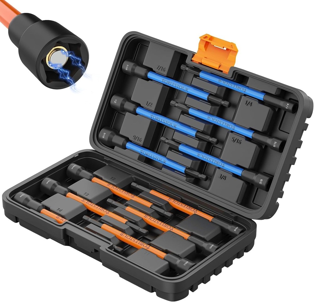 12PCS Nut Driver Set for Impact Drill, Magnetic SAE/Metric 1/4&Prime; Hex Shank Nut…