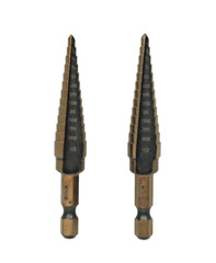 2PC HSS Titanium Step Drill Bit SAE 1/8&Prime; to 1/2&Prime; 13 Steps Hex Shank 1/4&Prime; 500711A