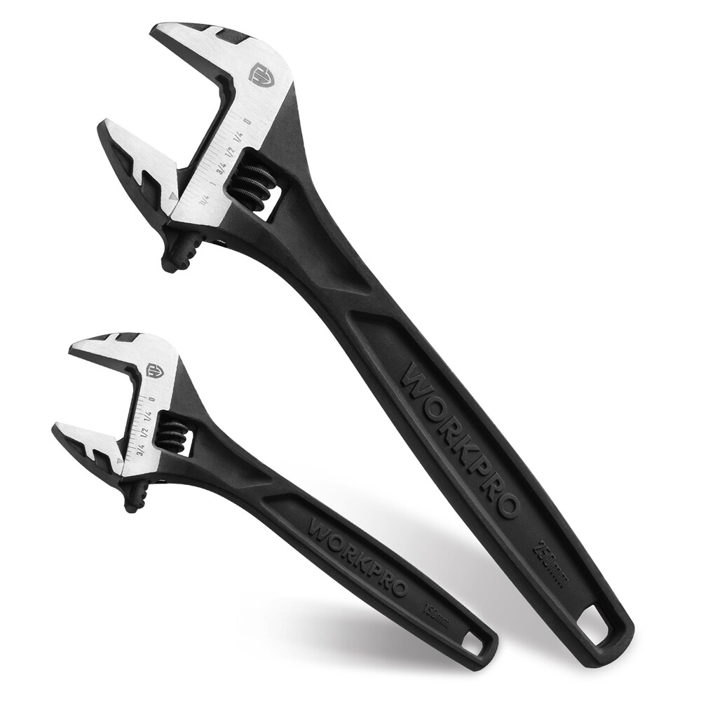 WORKPRO 2PC Adjustable Wrench Set 6&Prime; 10&Prime; Wide Jaw Wrench with Metric & SAE Scale
