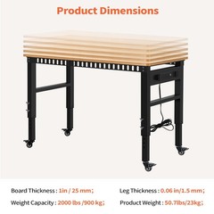 Workbench 48 Adjustable Heavy Duty 2000 LBS Power Outlet Wheels Black