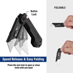 WORKPRO Folding Utility Knife Mini Box Cutter Quick Open Axis Lock Belt Clip USA