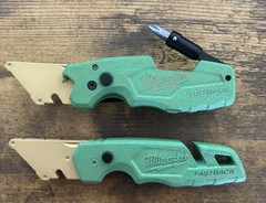 Milwaukee Fastback Folding Knife Utility Custom Coated Green Gold Topo 1502