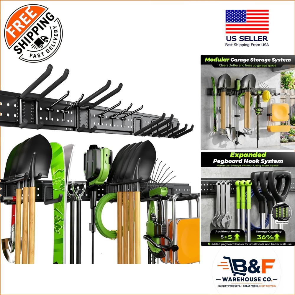 Efficient Garage Organization System – 10 Hooks, 49.5 Inch Wall Mount, 400 lbs