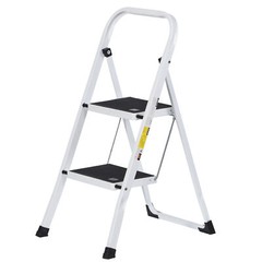 2 Step Ladder Folding Steel Step Stool Wide Anti-slip Pedal 350Lb Capacity White