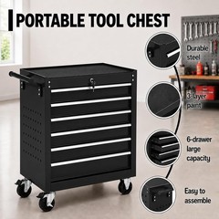 🚩6Drawer Portable Rolling Tool Box Cart Tool Chest Tool Storage Cabinet w/Wheel