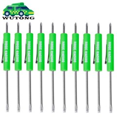 10x Green Mini Pocket Screwdriver Phillips & Flat Head Tip with Magnet and Clip