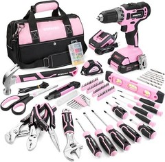 WORKPRO Pink/Grey 157PC Hand Tool Set 20V Cordless Drill Driver Home Tool Kit US