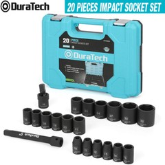 DURATECH 1/2&Prime; Drive Impact Socket Set 20PCS Shallow Socket Set Metric Bar Joints