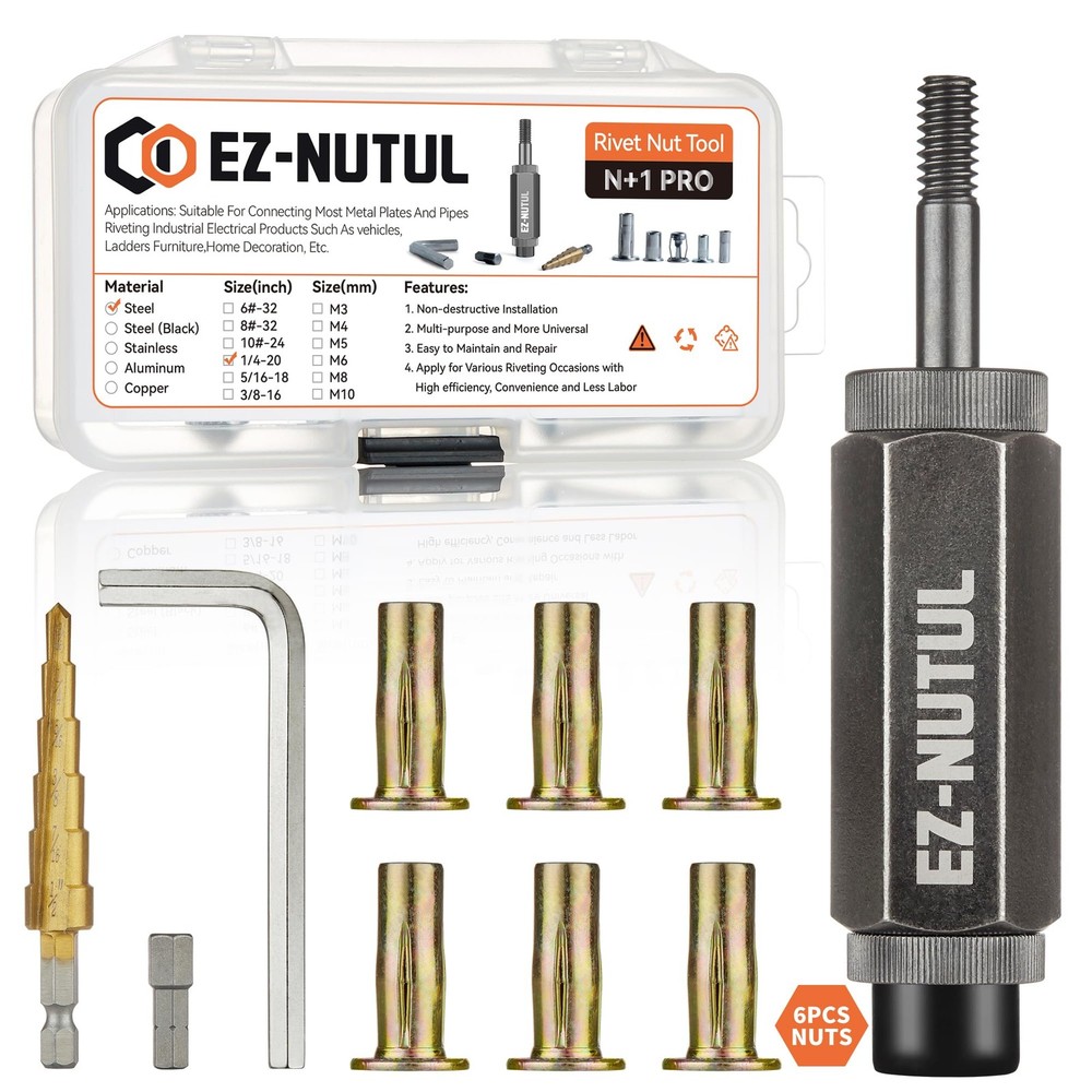 Multi-Grip Rivet Nut Installation Tool Set M4, M5, M6, M8, M10, 1/4-20, black