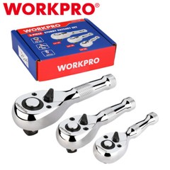 WORKPRO 3PC Stubby Ratchet Set Quick Release 1/4&Prime; 3/8&Prime; 1/2&Prime; Drive Ratchet Handle