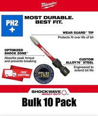 Bulk 10 Phillips PH2 Milwaukee Shockwave Impact Duty Bit Set Screw Driver Bits