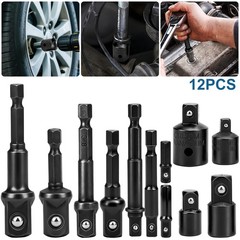12x Impact Socket Adapter & Reducer Set 1/4 3/8 1/2&Prime; Hex Shank for Drill Driver