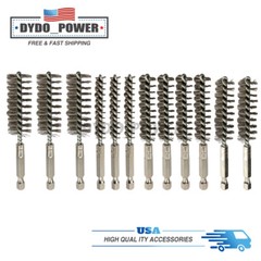12 Pcs Stainless Steel Wire Bore Brushes 1/4&Prime; Hex Shank for Power Drill Cleaning